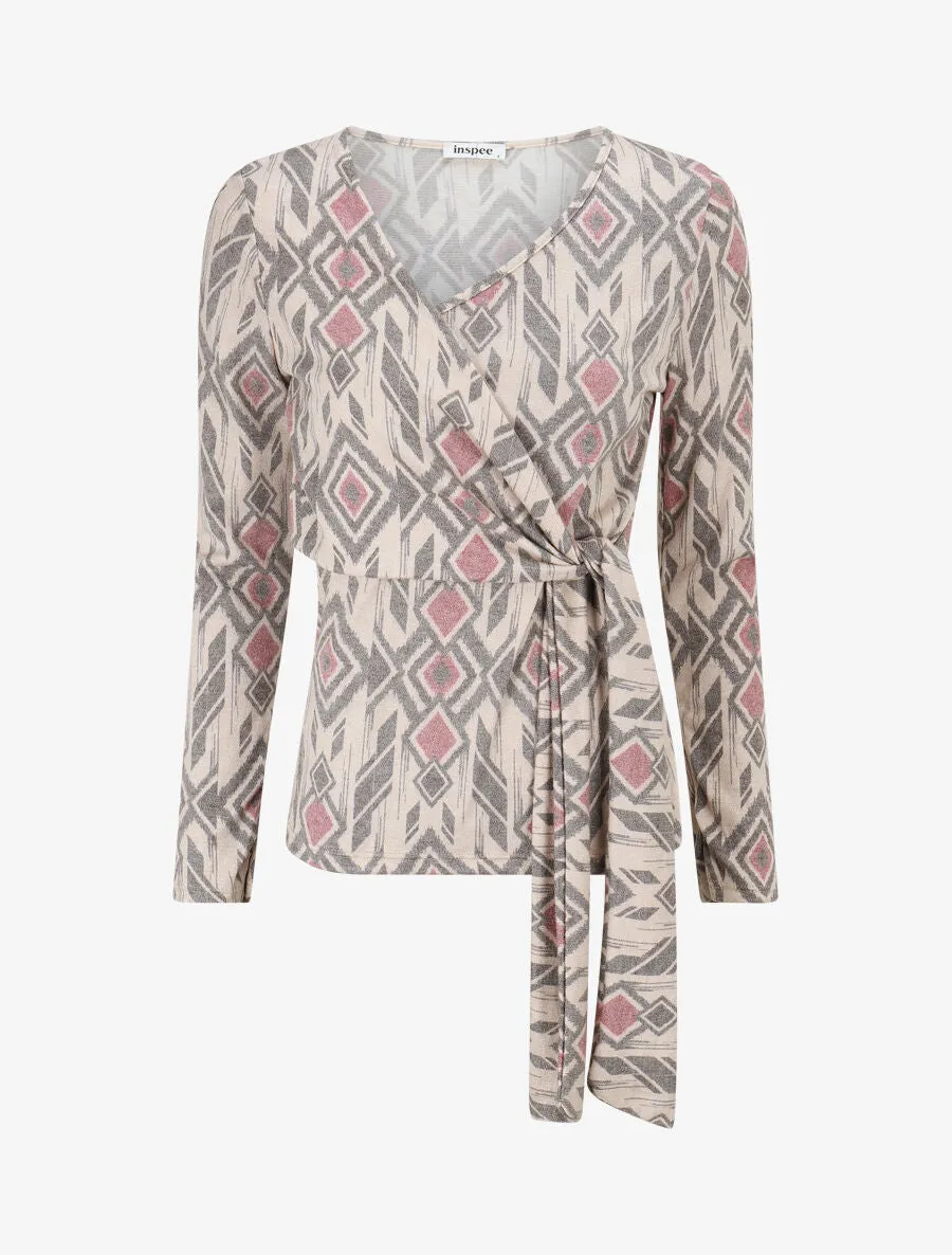 Pull fin à nouer imprimé losanges - Gris