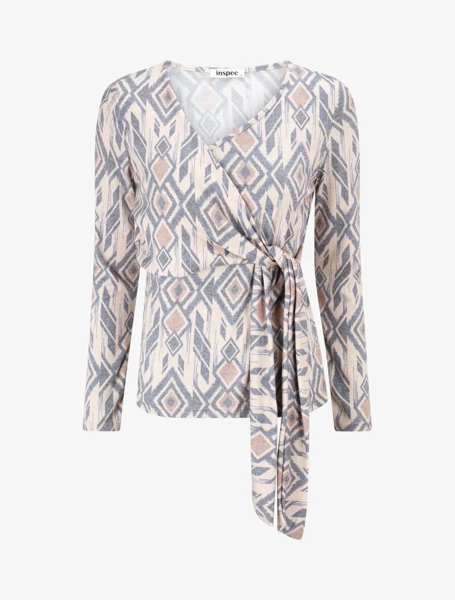 Pull fin à nouer imprimé losanges - Marine