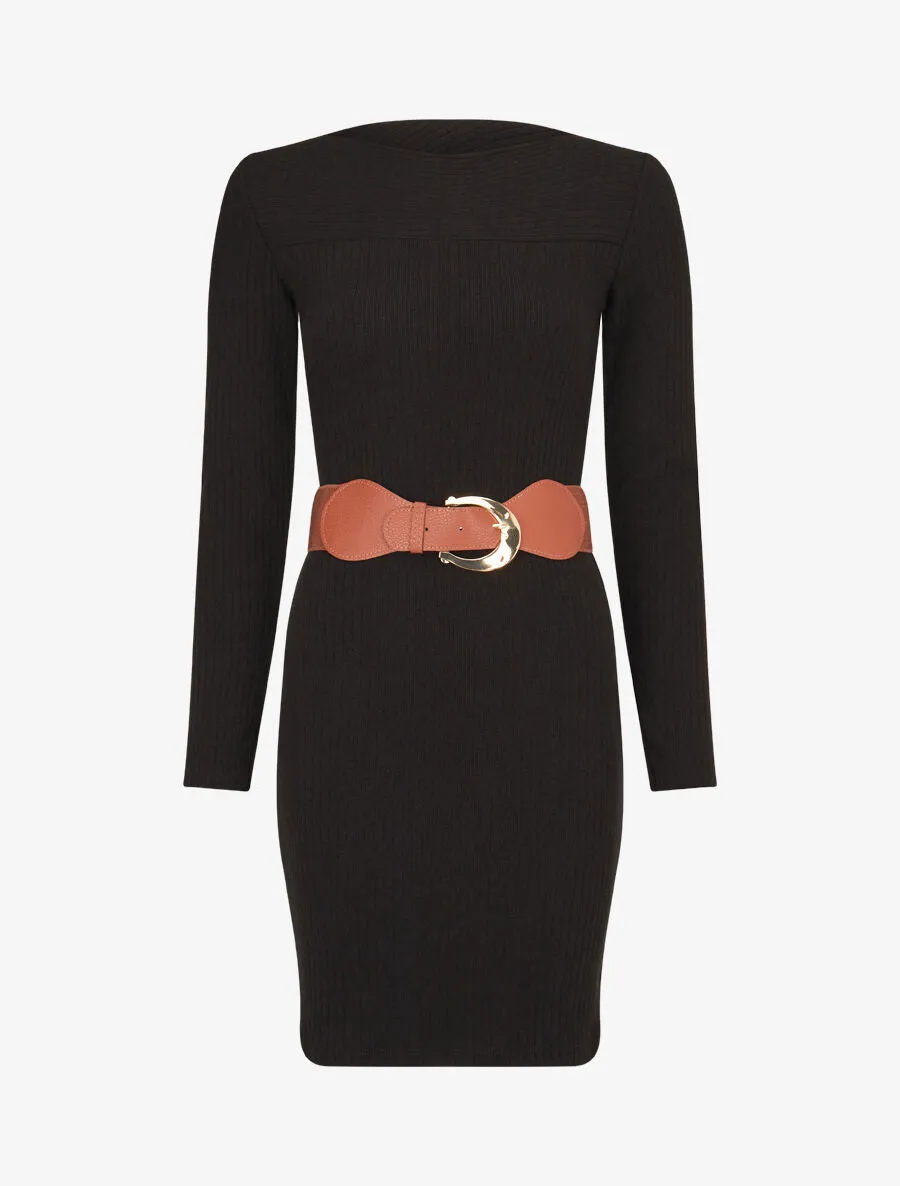 Robe côtelée à dos nouer - Noir