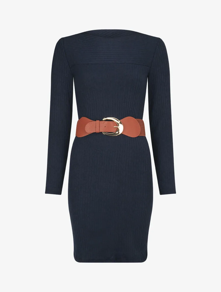 Robe côtelée à dos nouer - Marine