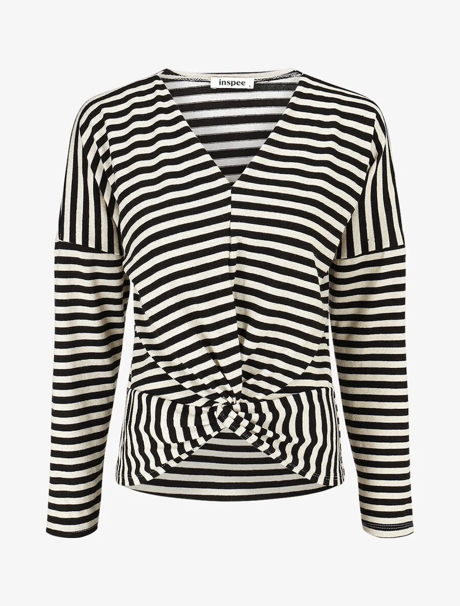 Pull dolman rayé et torsadé - Noir