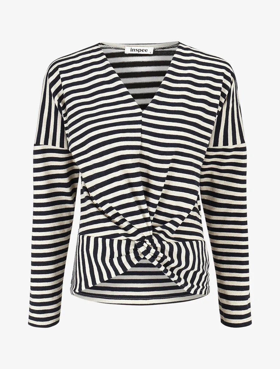 Pull dolman rayé et torsadé - Marine