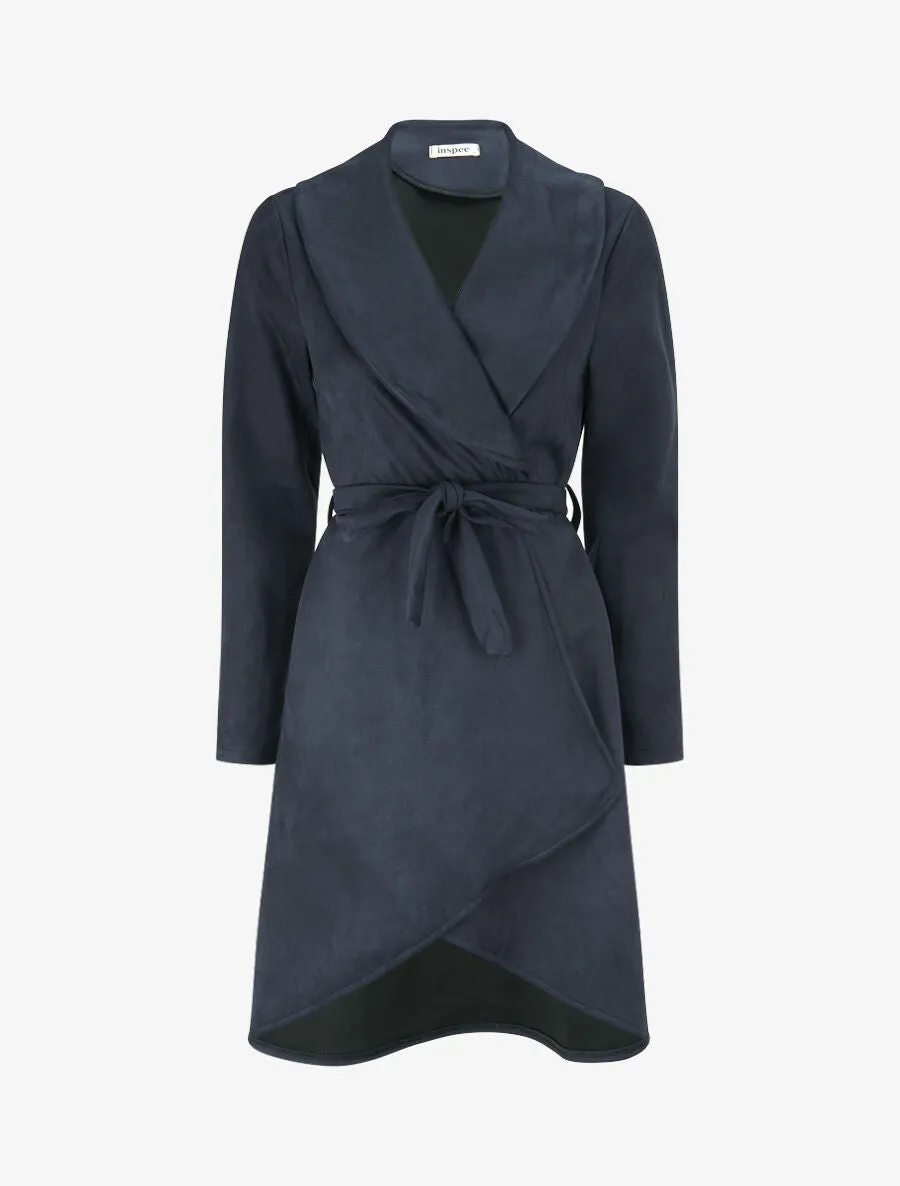 Trench long uni en suédine - Marine