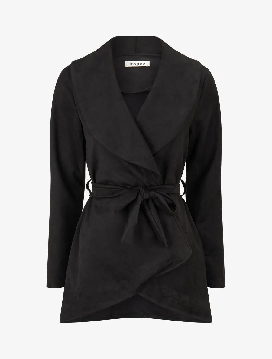 Veste longue unie en suédine - Noir