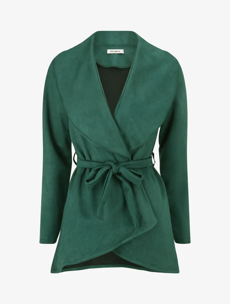 Veste longue unie en suédine - Vert sapin