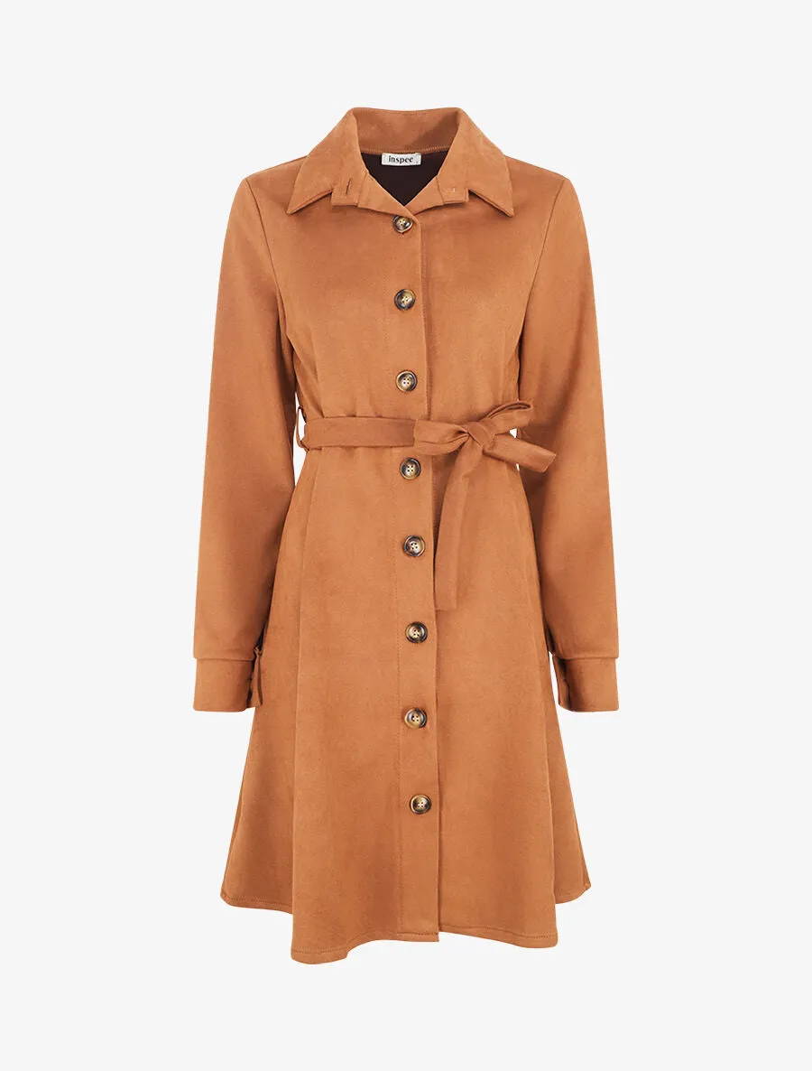 Robe chemise en suédine - Camel