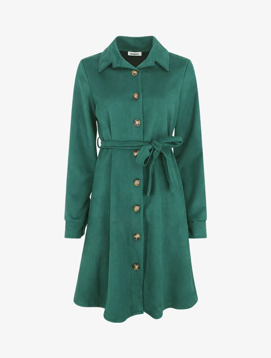 Robe chemise en suédine - Vert forêt