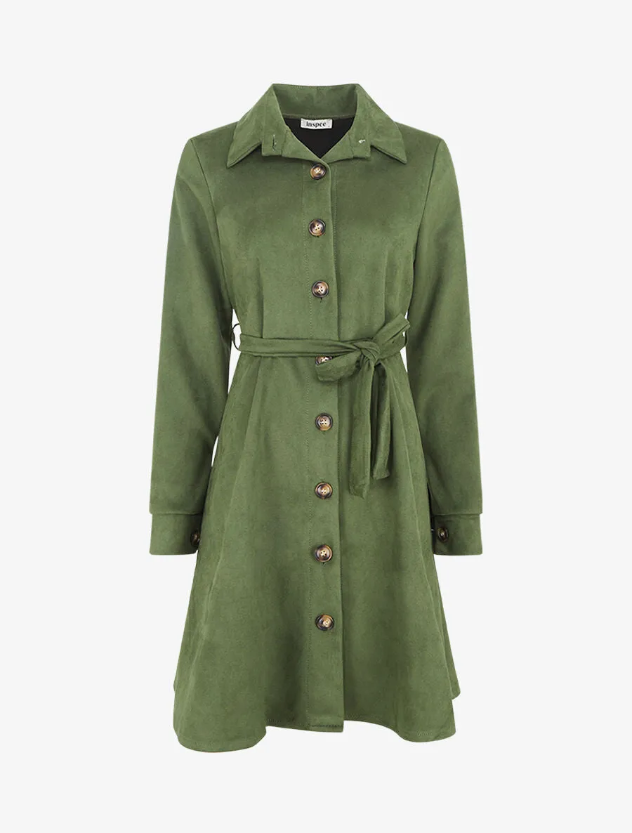 Robe chemise en suédine - Kaki