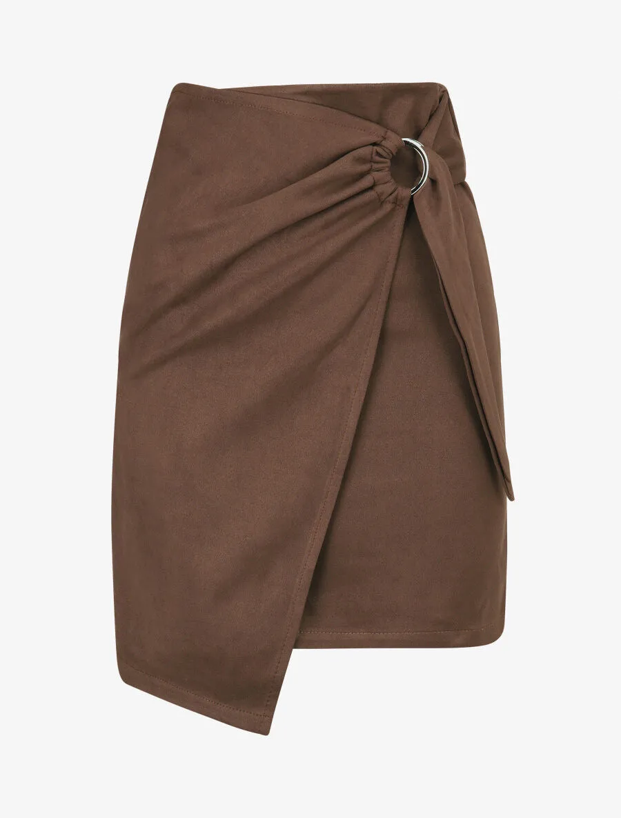 Jupe en suédine style portefeuille - Marron