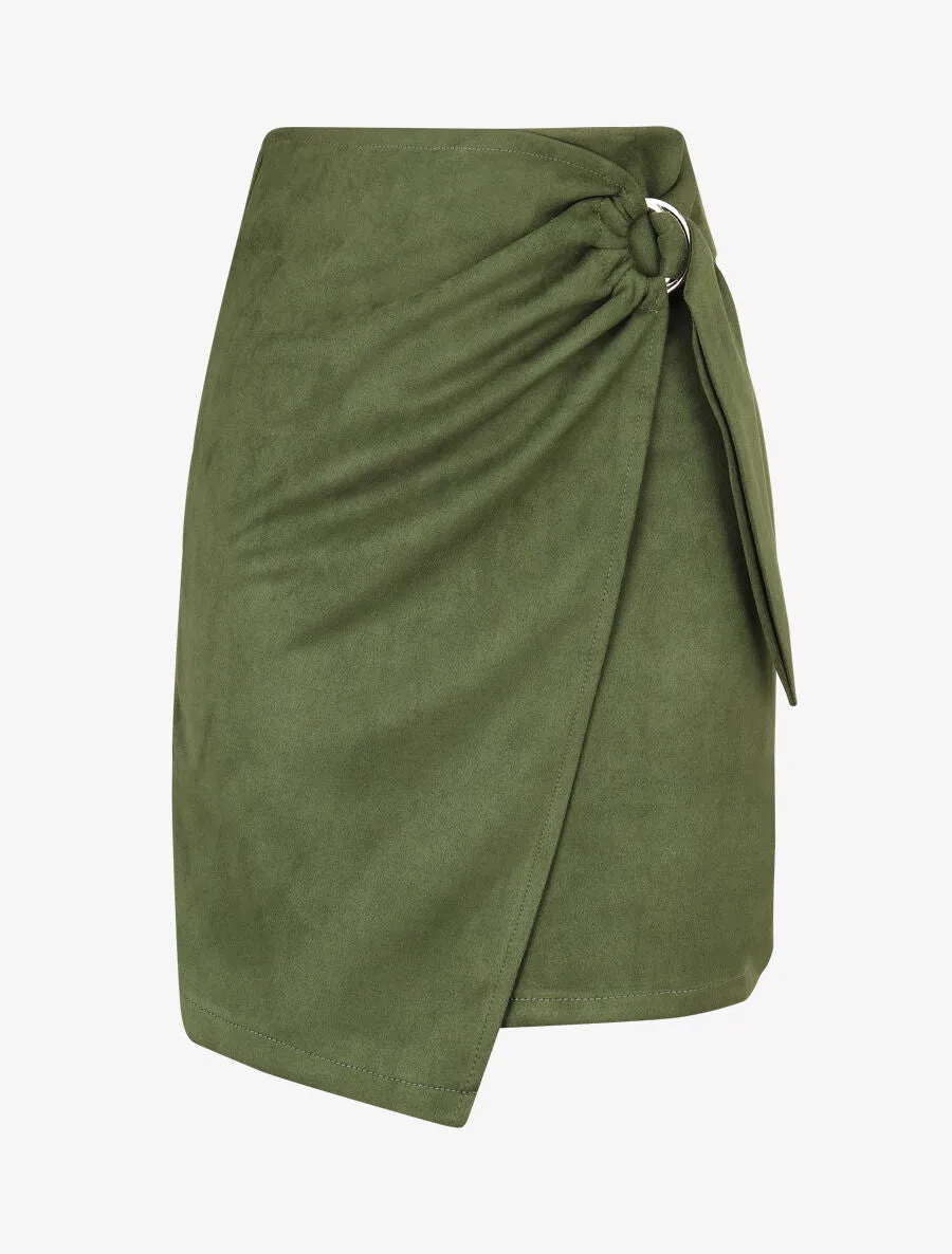 Jupe en suédine style portefeuille - Kaki