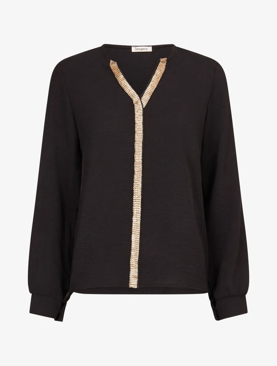 Top à liseret doré - Noir