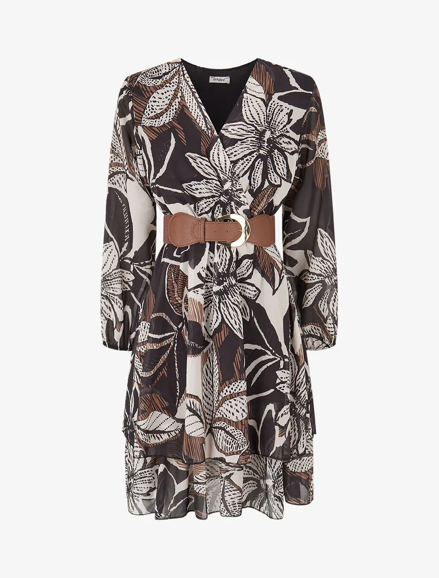 Robe à basque imprimé fleuri - Noir