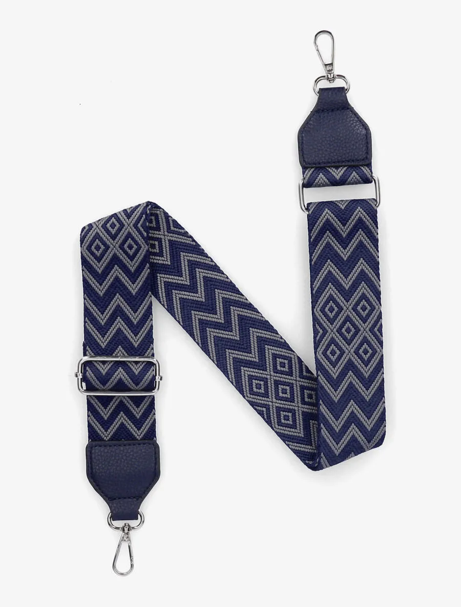 Bandoulière réglable en tissu motif graphique - Marine