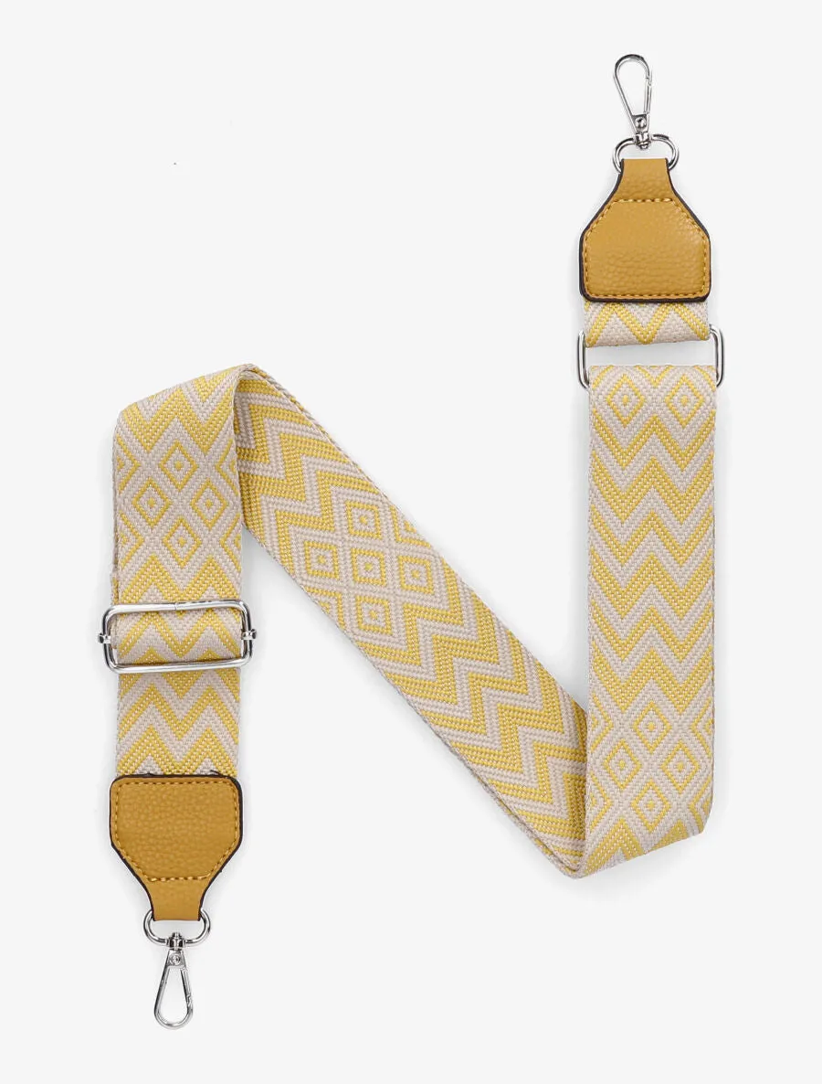 Bandoulière réglable en tissu motif graphique - Jaune