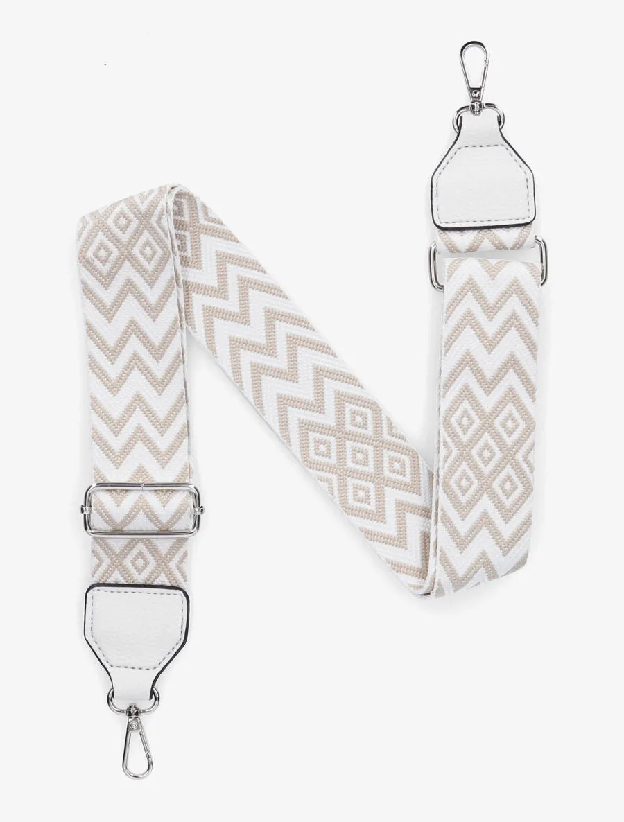 Bandoulière réglable en tissu motif graphique - Blanc