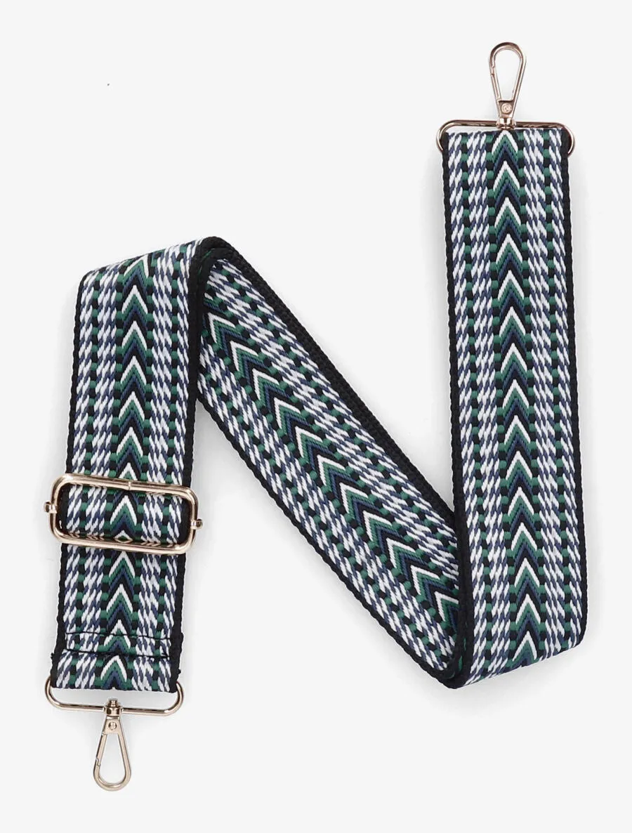 Bandoulière réglable en tissu motif en V - Noir/vert