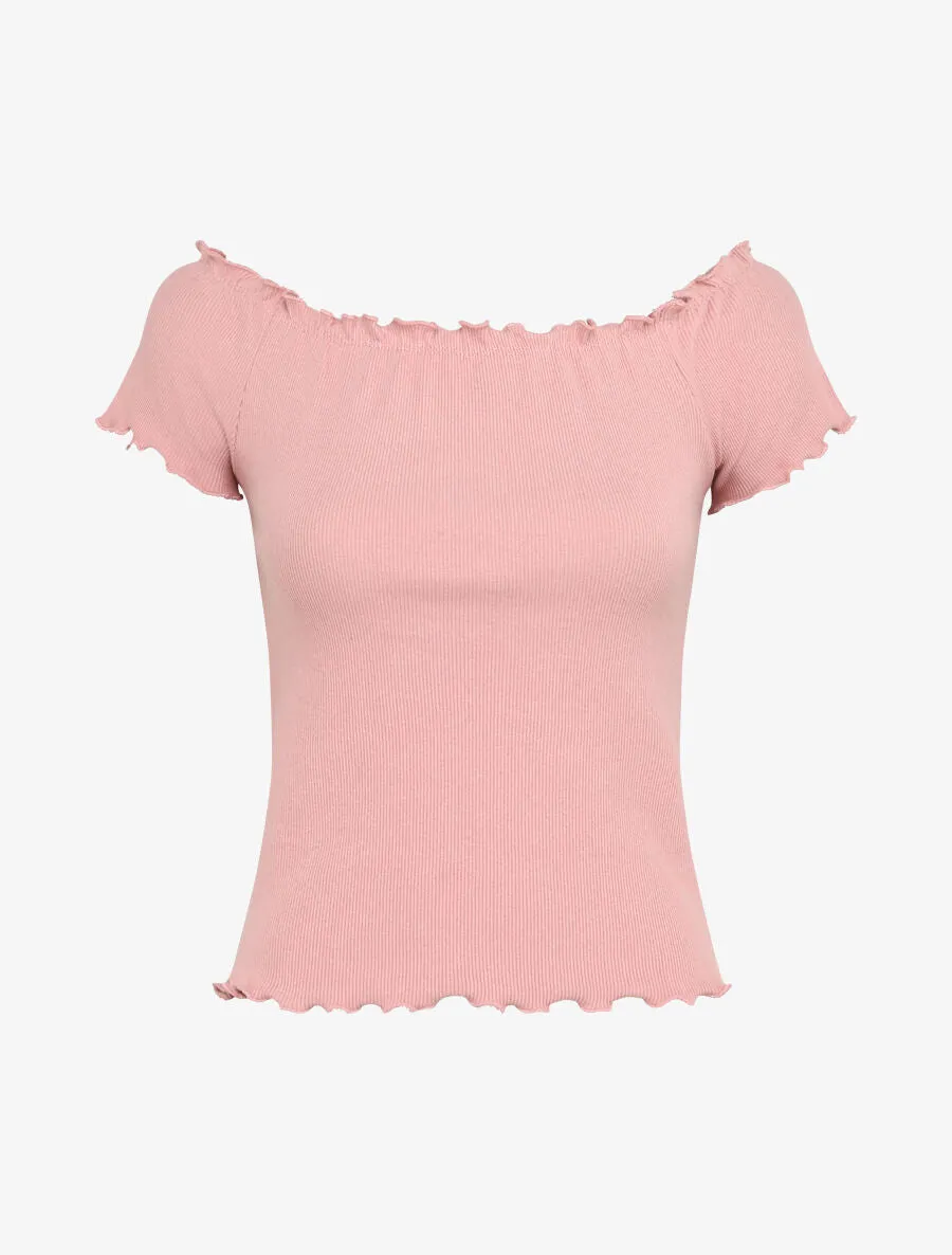 Top slim uni col bardot - Rose