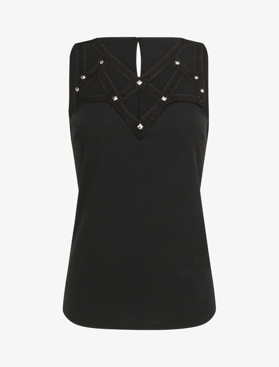 Top droit sans manches à col lanières - Noir