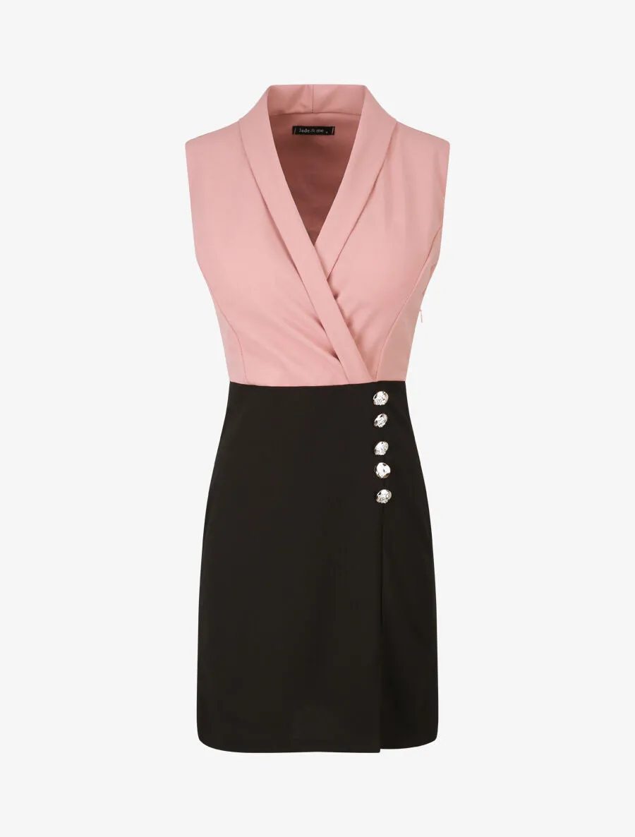 Robe à col cache-coeur et bords fendu - Rose