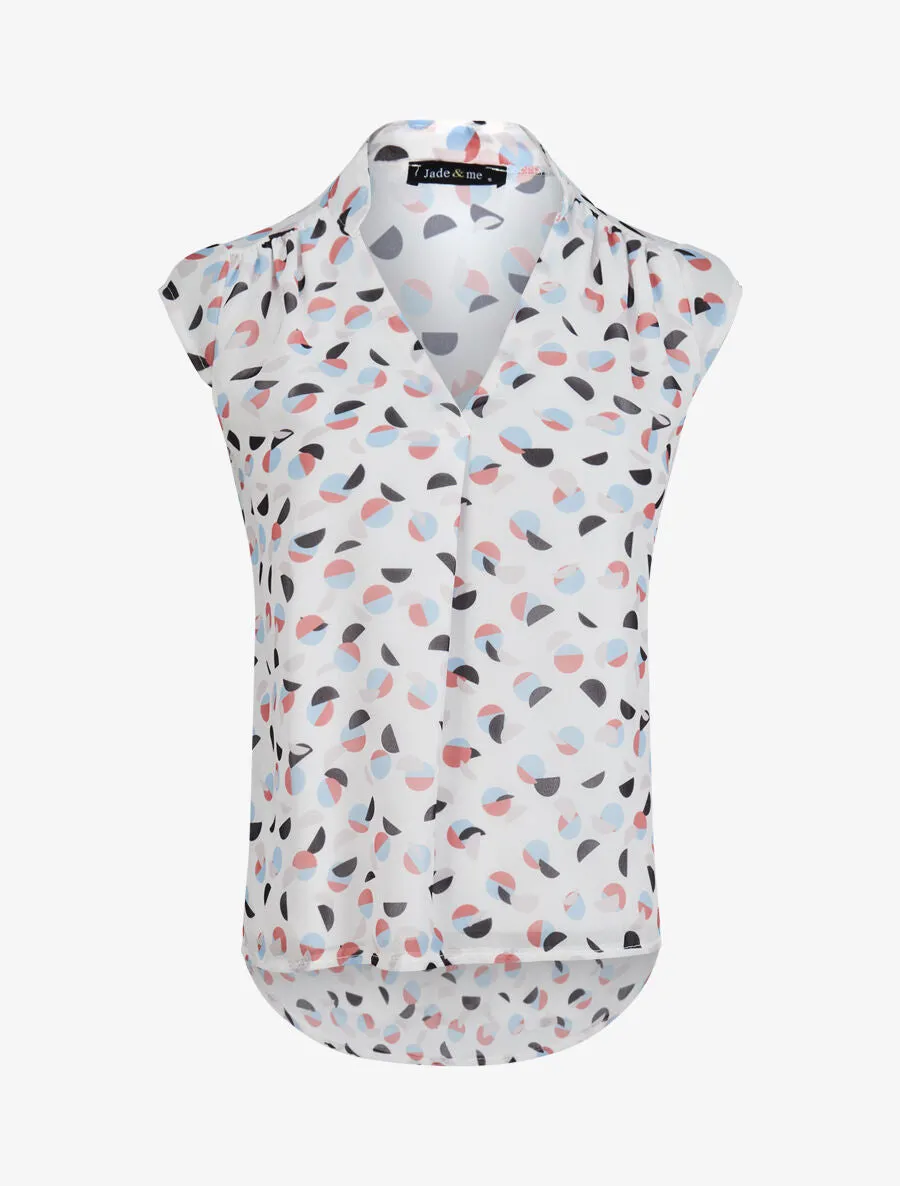 Top droit sans manches à imprimé pois stylisés - Écru