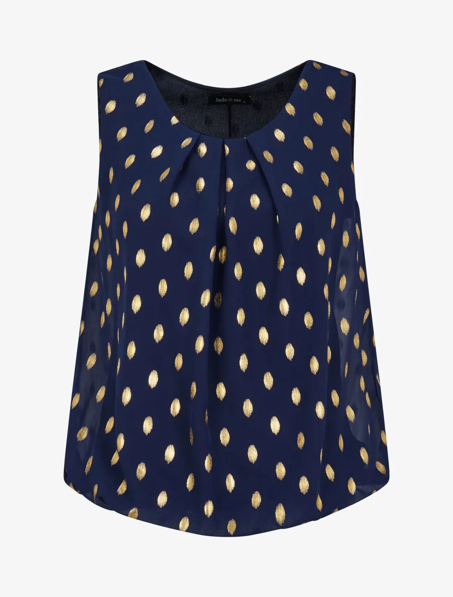 Top boule sans manches à imprimé pois irisés - Marine