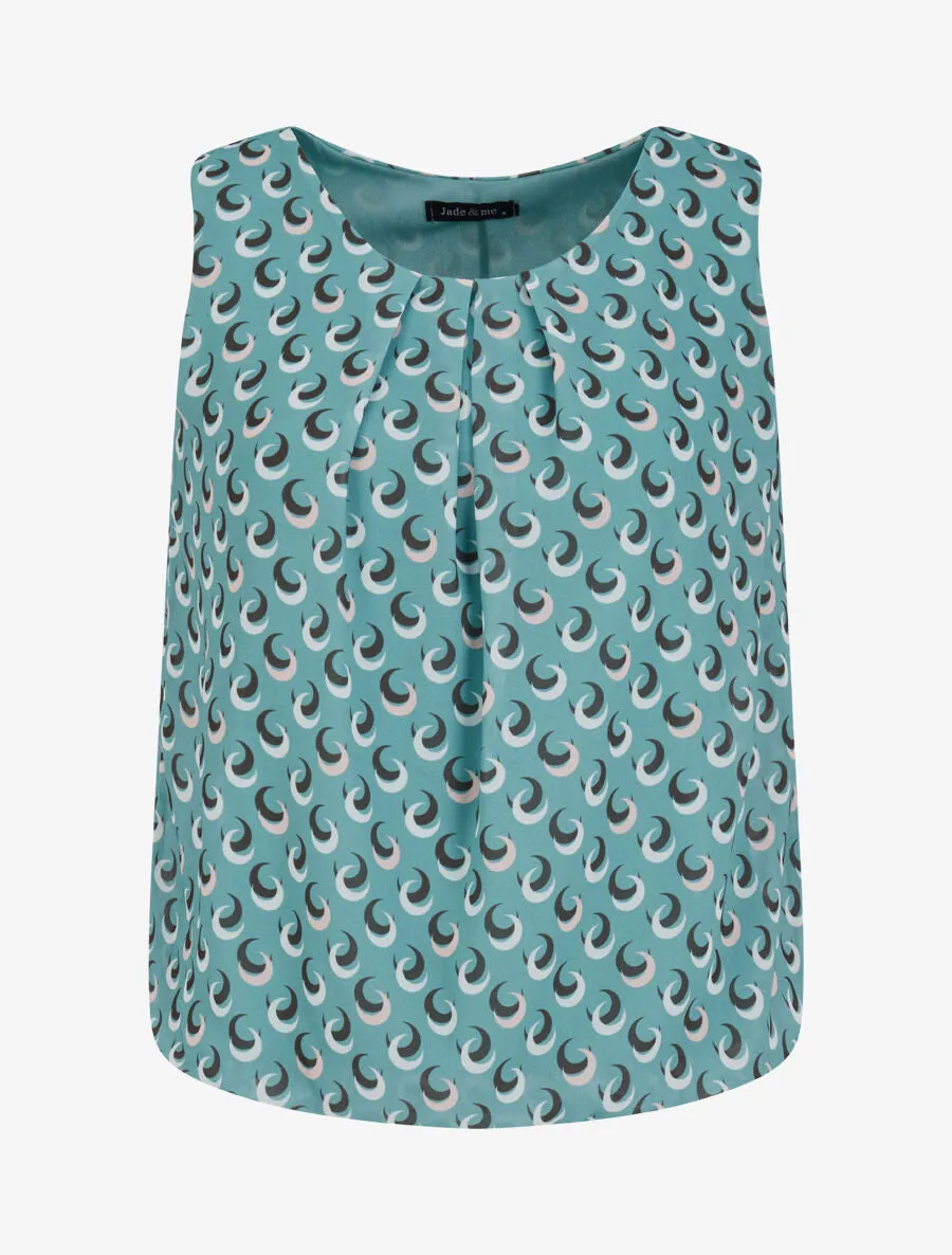Top boule sans manches à imprimé demi lune - Vert d'eau