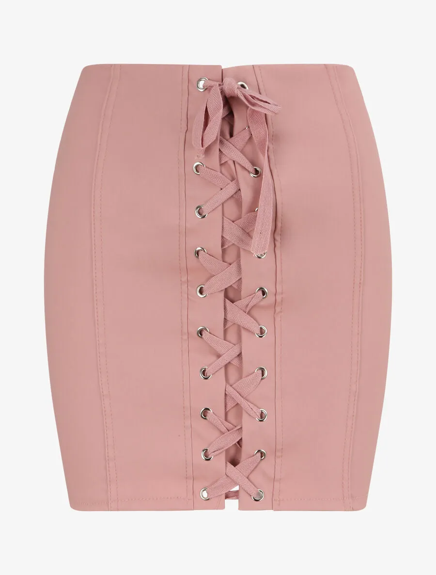 Jupe en simili à lacets - Rose
