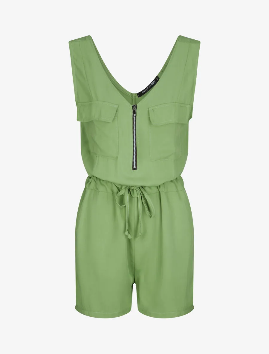 Combishort fluide unie à col zippé - Vert