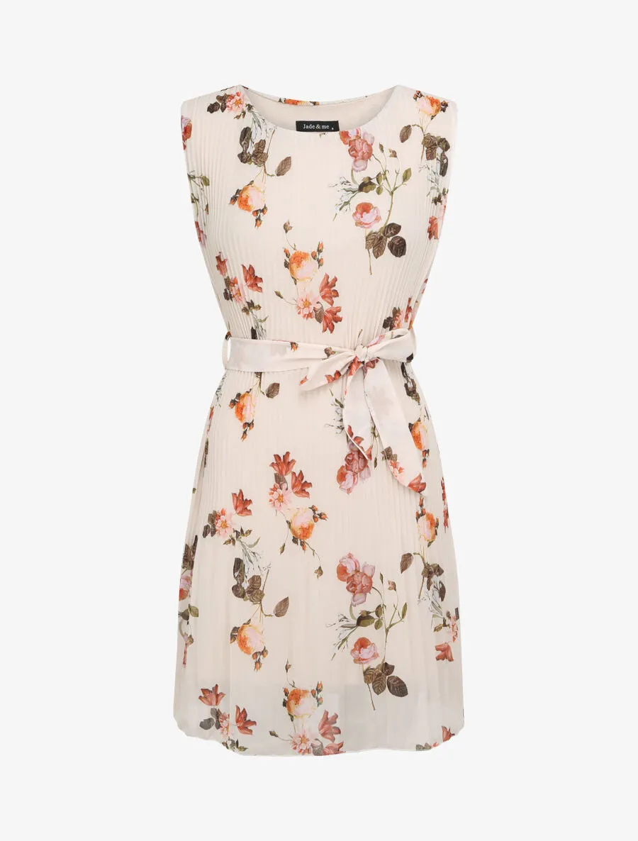 Robe plissée imprimé roses sauvages - Beige