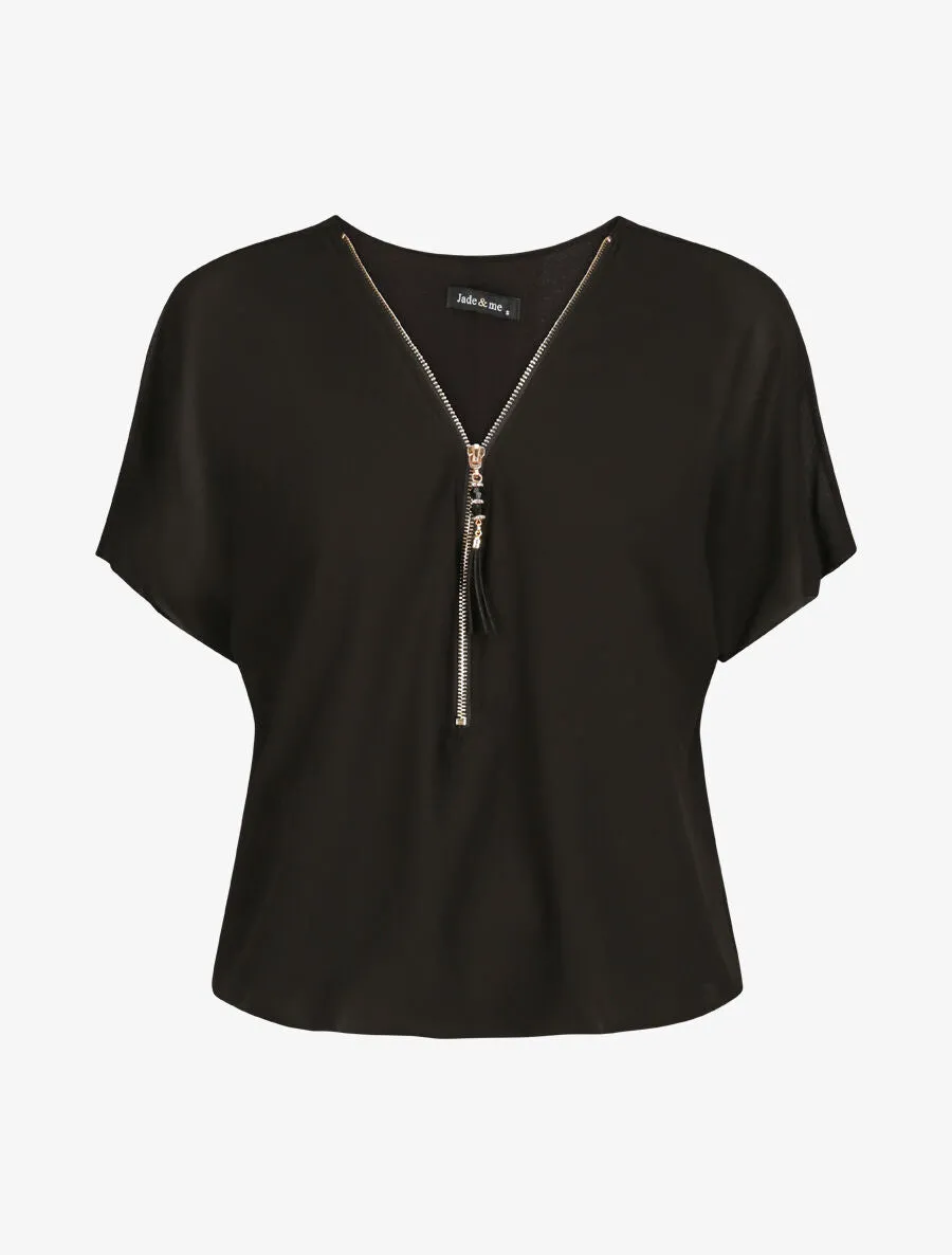 Top boule uni à zip - Noir
