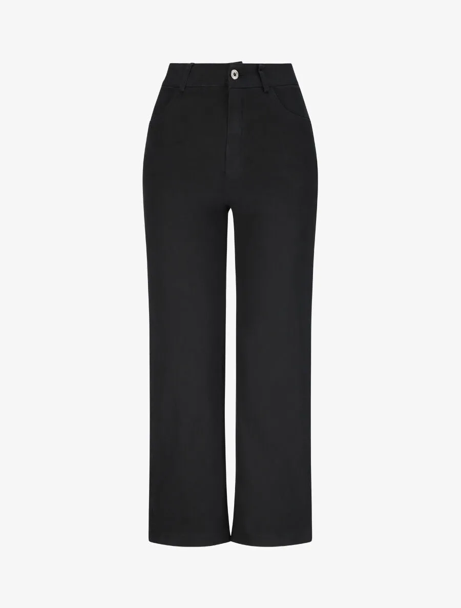 Pantalon 7/8 ample à taille haute - Noir
