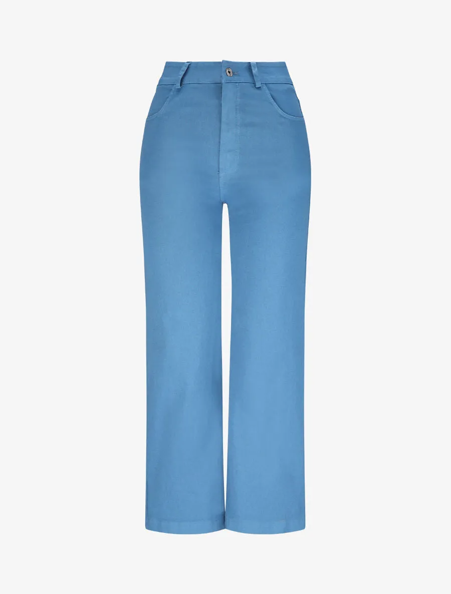 Pantalon 7/8 ample à taille haute - Bleu