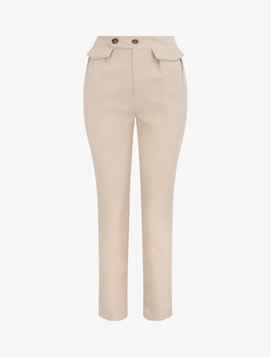 Pantalon carotte taille haute uni - Beige