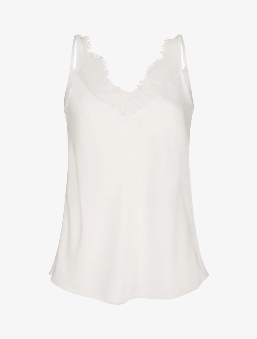 Caraco droit satiné à col V en dentelle - Blanc