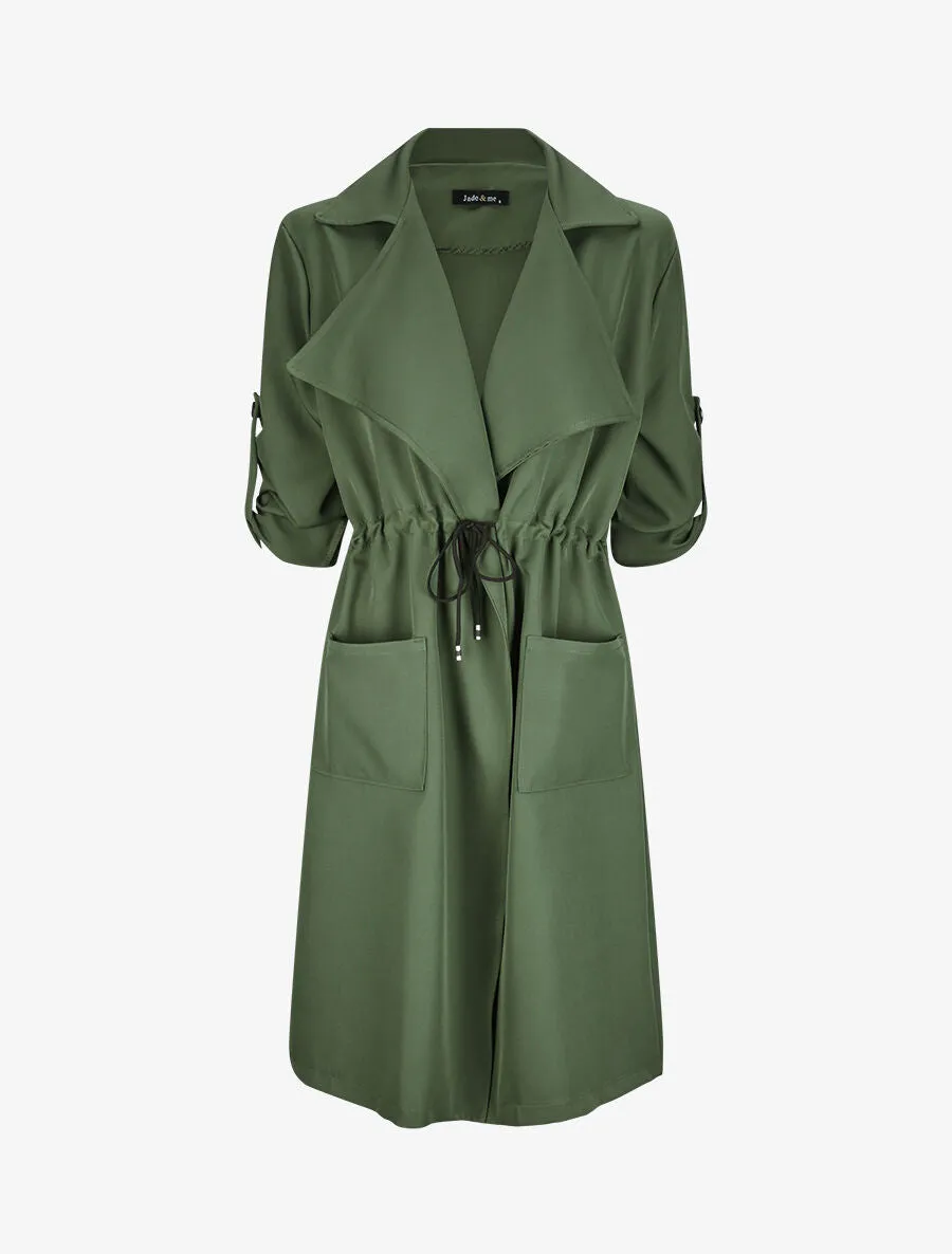 Veste longue droite à col cranté - Kaki