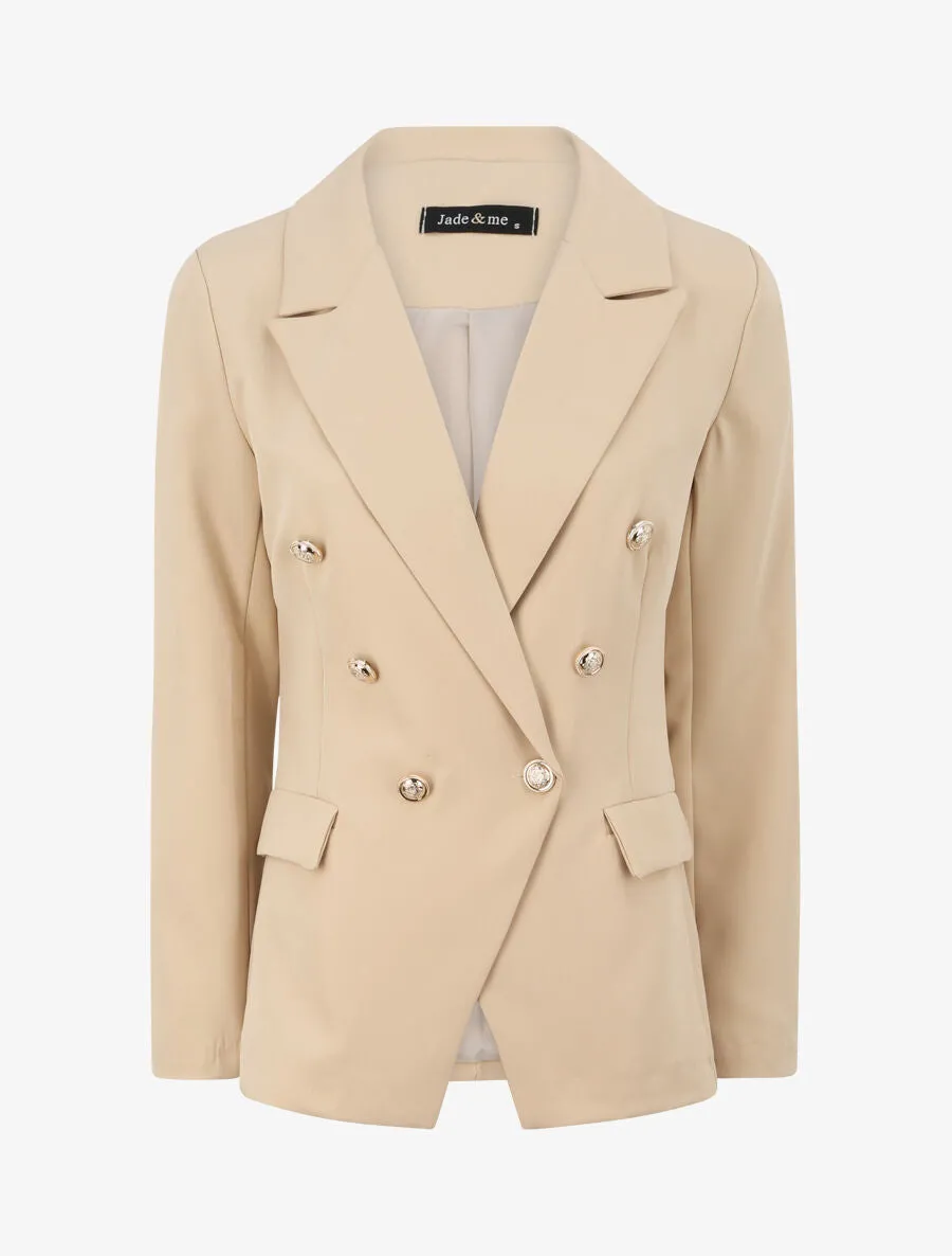 Blazer long croisé à boutons stylisés - Beige