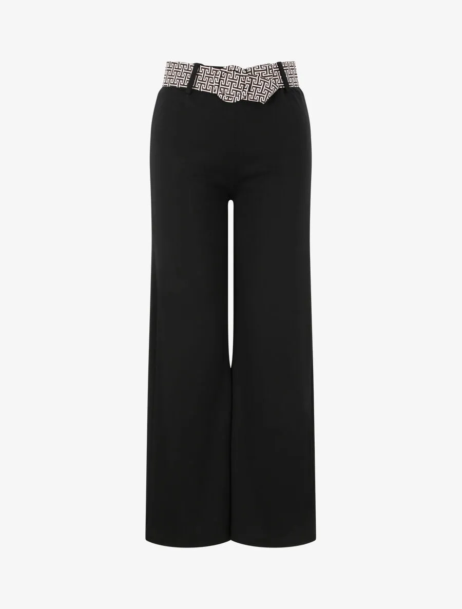 Pantalon flare à ceinture imprimé graphique - Noir
