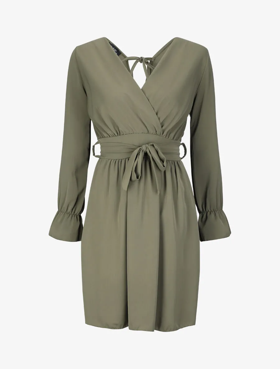 Robe courte patineuse à col cache-coeur - Kaki