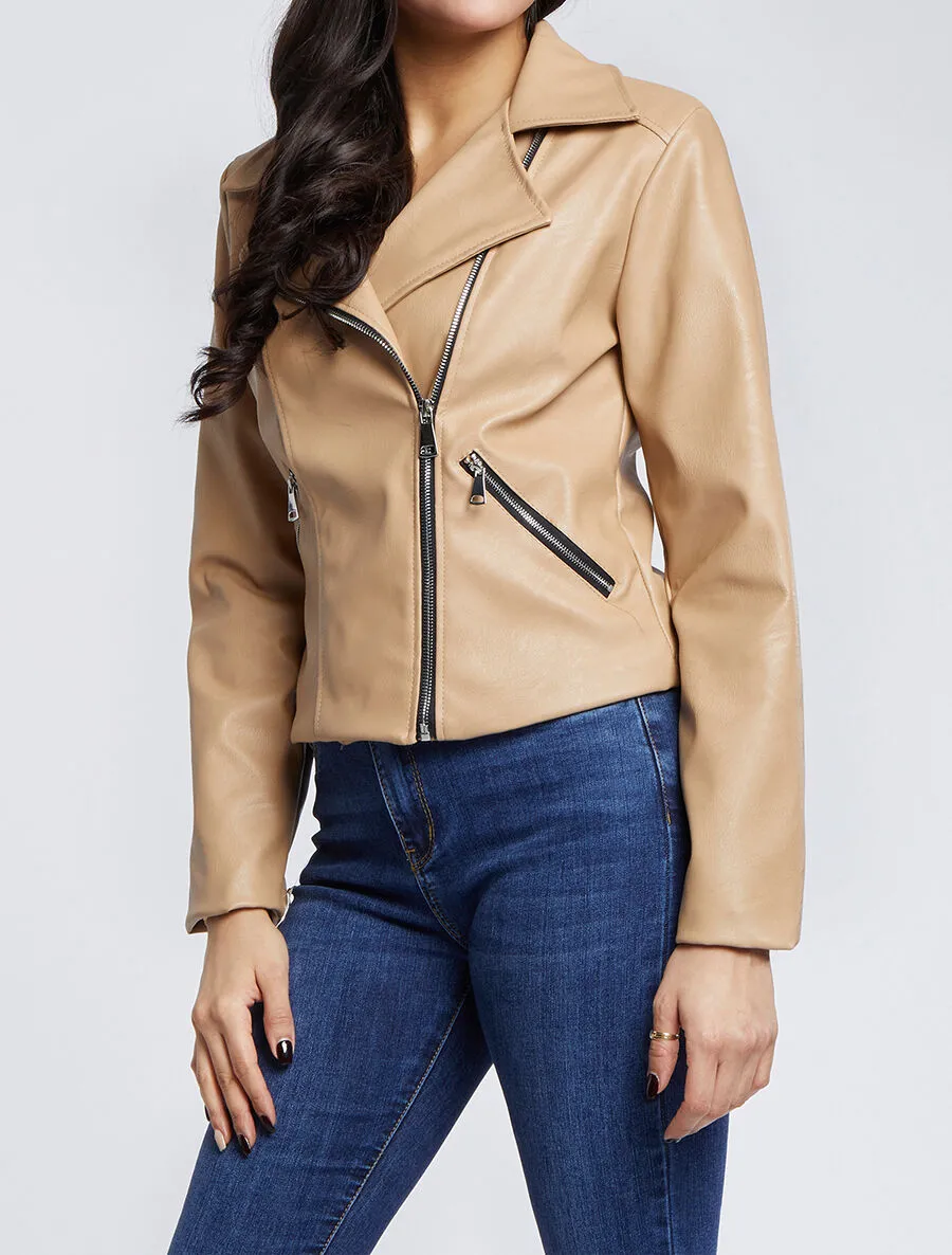 Perfecto droit en simili doublé - Beige