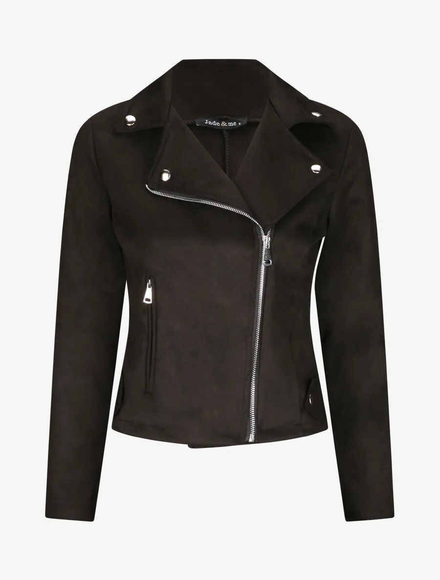 Perfecto droit en suédine poche zippée décorative - Noir