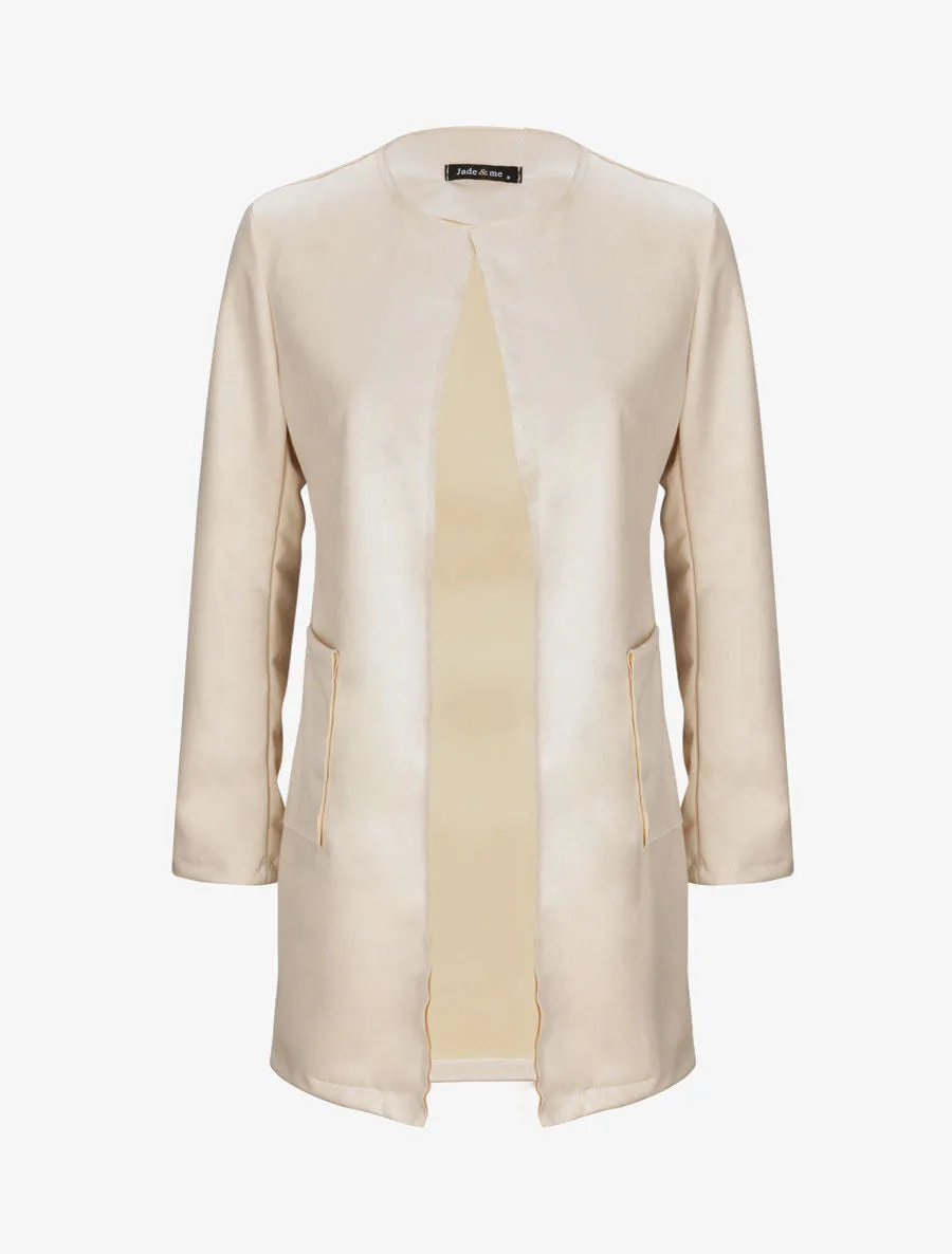 Veste droite mi-longue en suédine - Beige