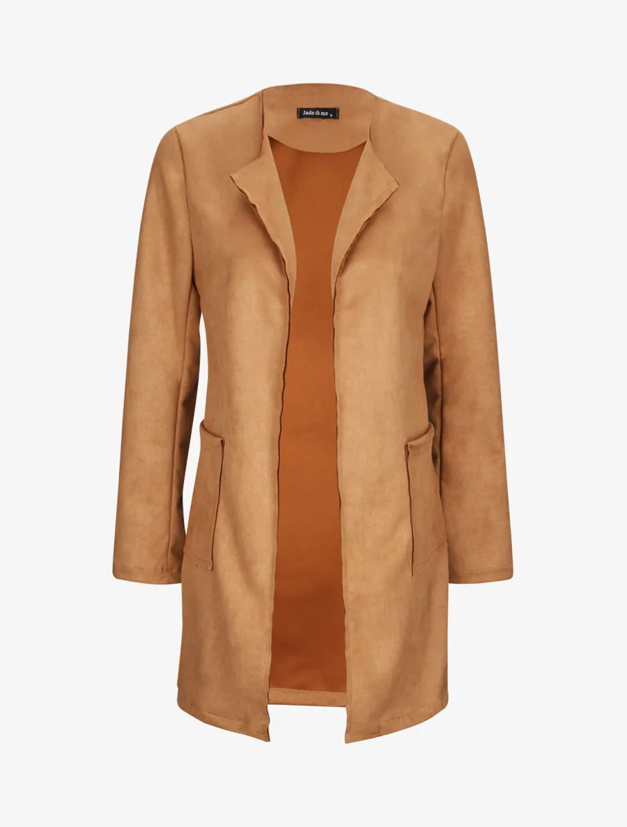 Veste droite mi-longue en suédine - Camel