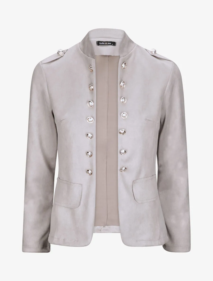 Veste officier cintrée en suédine - Gris clair