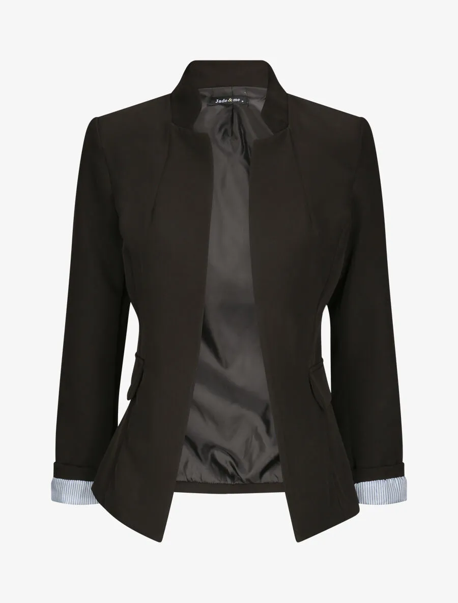 Blazer droit uni à col cranté - Noir