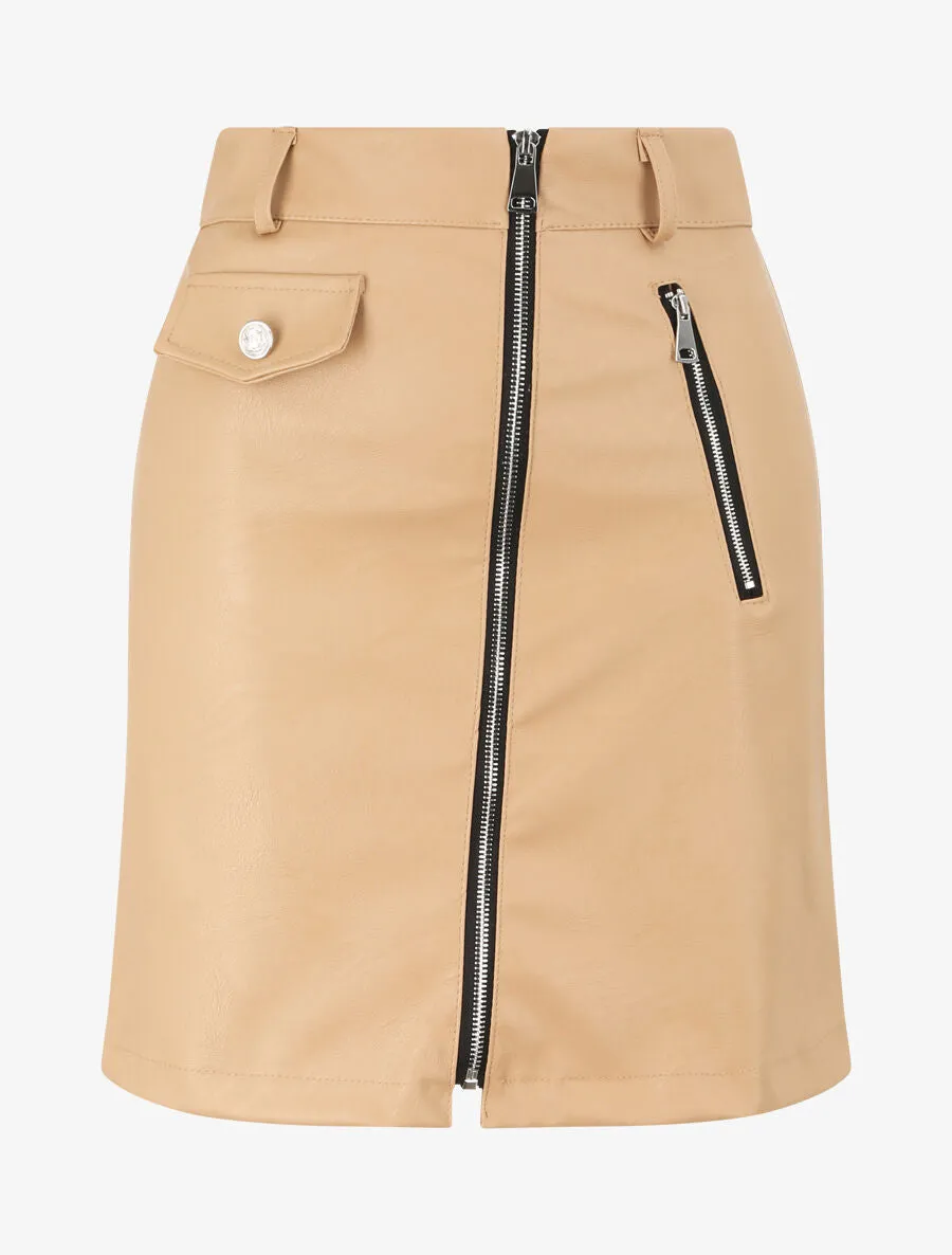 Jupe zippée en simili - Beige