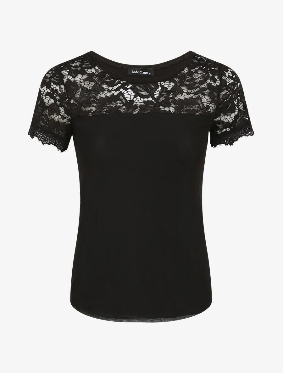 Top en tulle et à dentelle - Noir