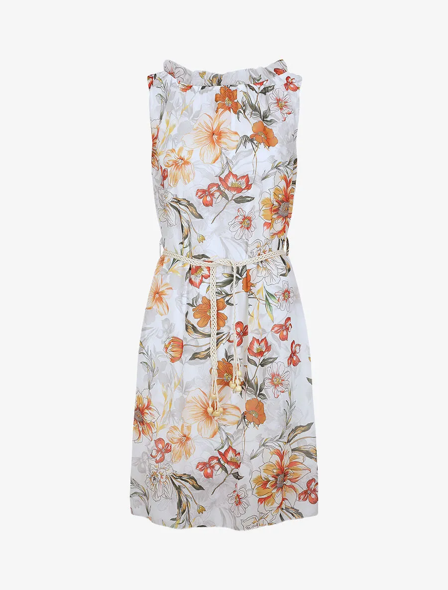 Robe droite à imprimé grandes fleurs - Blanc