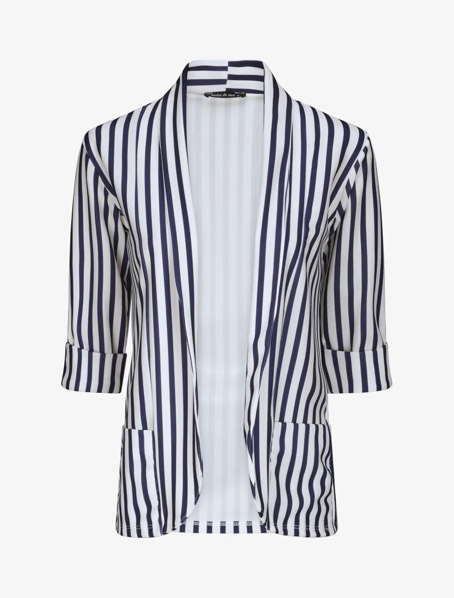 Blazer droit rayé à manches 3/4 - Marine