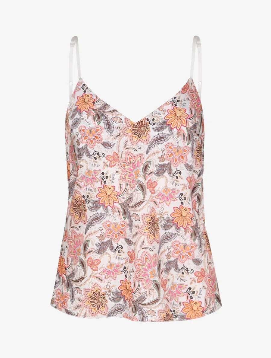 Caraco droit satiné à imprimé fleurs diverses - Blanc