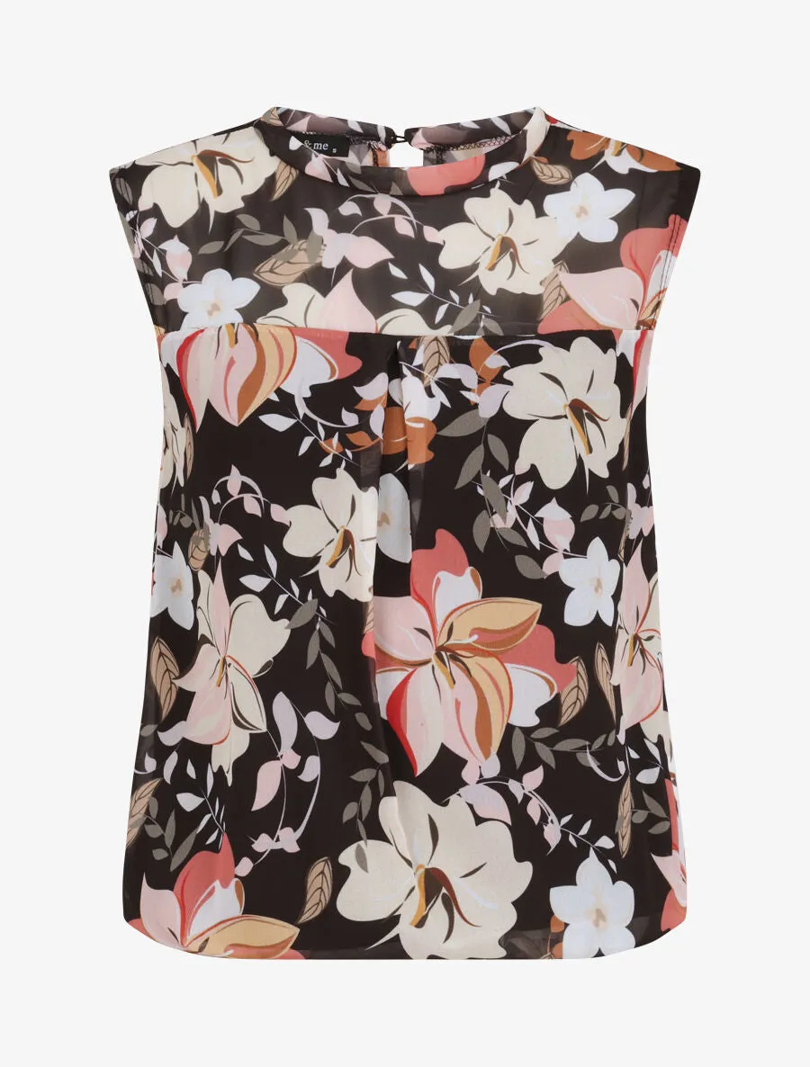 Top boule à imprimé grandes fleurs - Noir